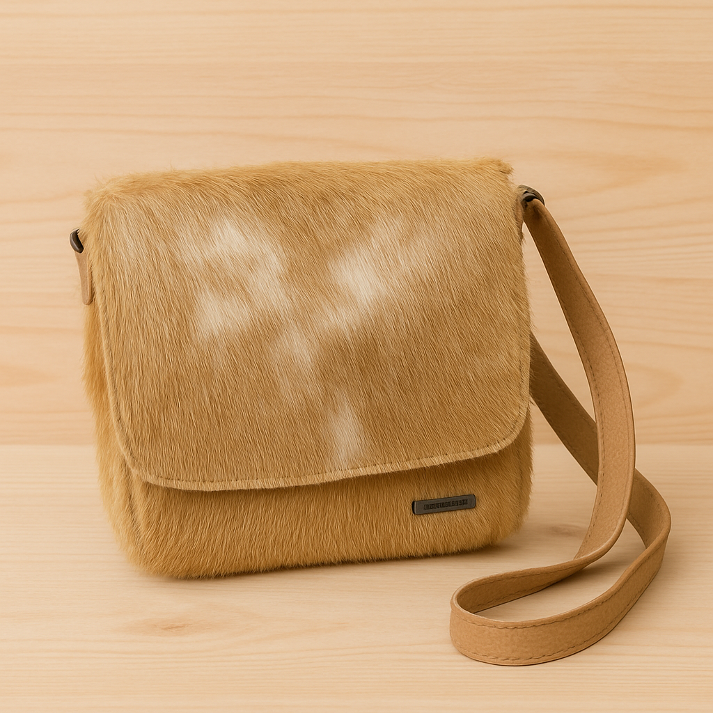Loisel's Kuhfelltasche beige mit weißen Flecken