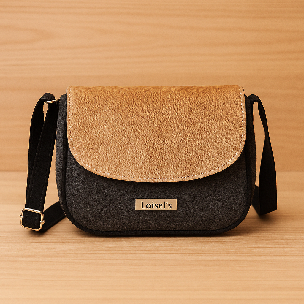 Loisel's Kuhfelltasche beige mit Filz