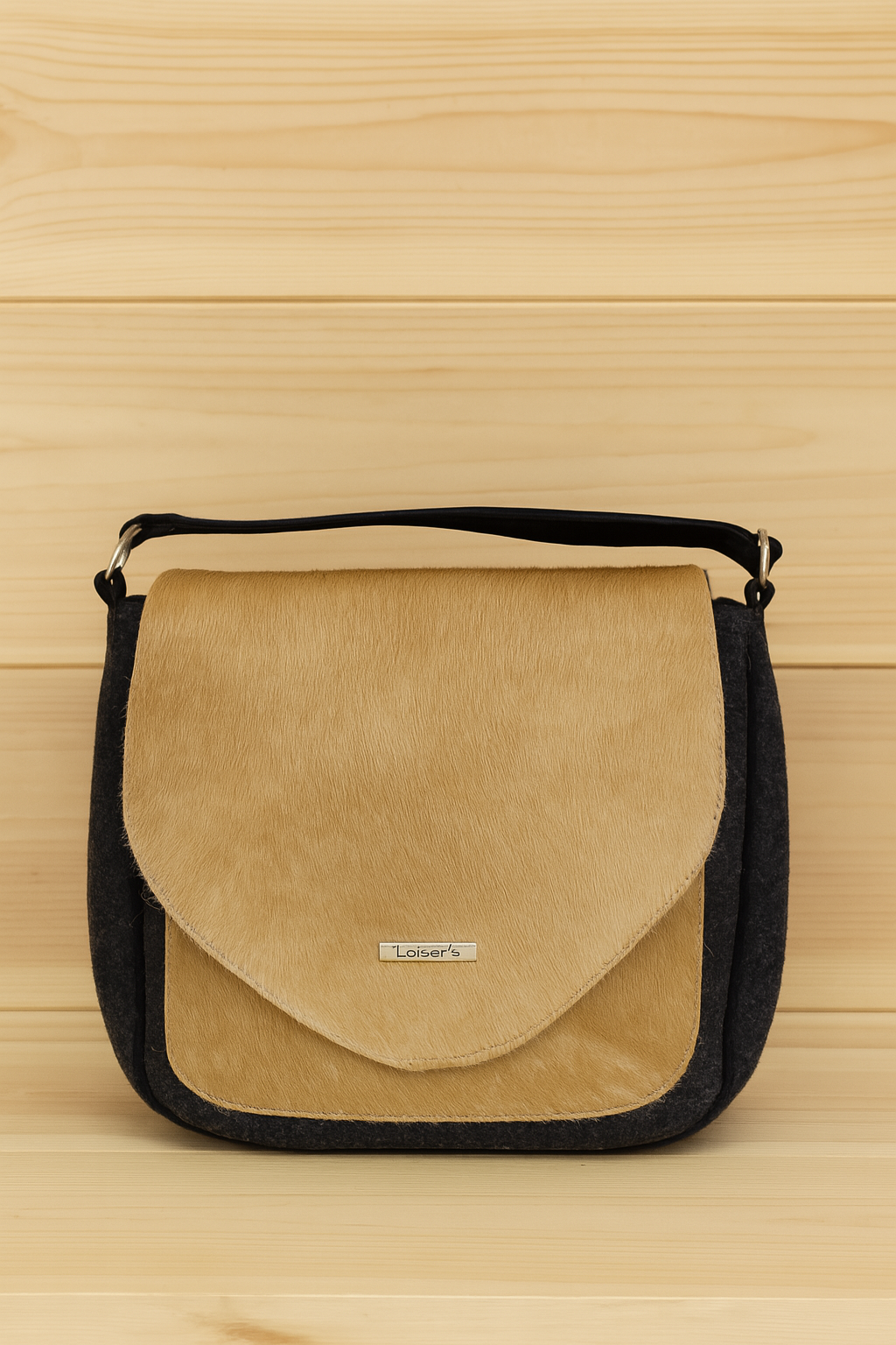 Loisel's Kuhfelltasche Groß beige mit Filz