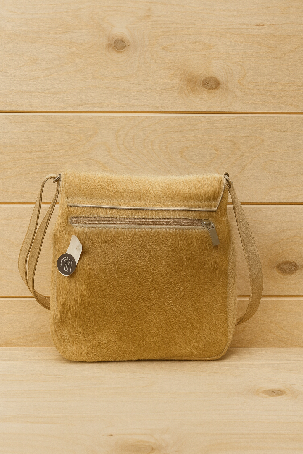 Loisel's Kuhfelltasche beige mit weißen Flecken