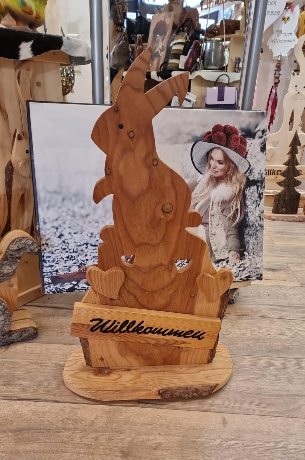 Holz-Willkommesschild Hase