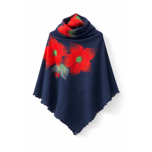 Poncho + Loopschal Set dunkelblau