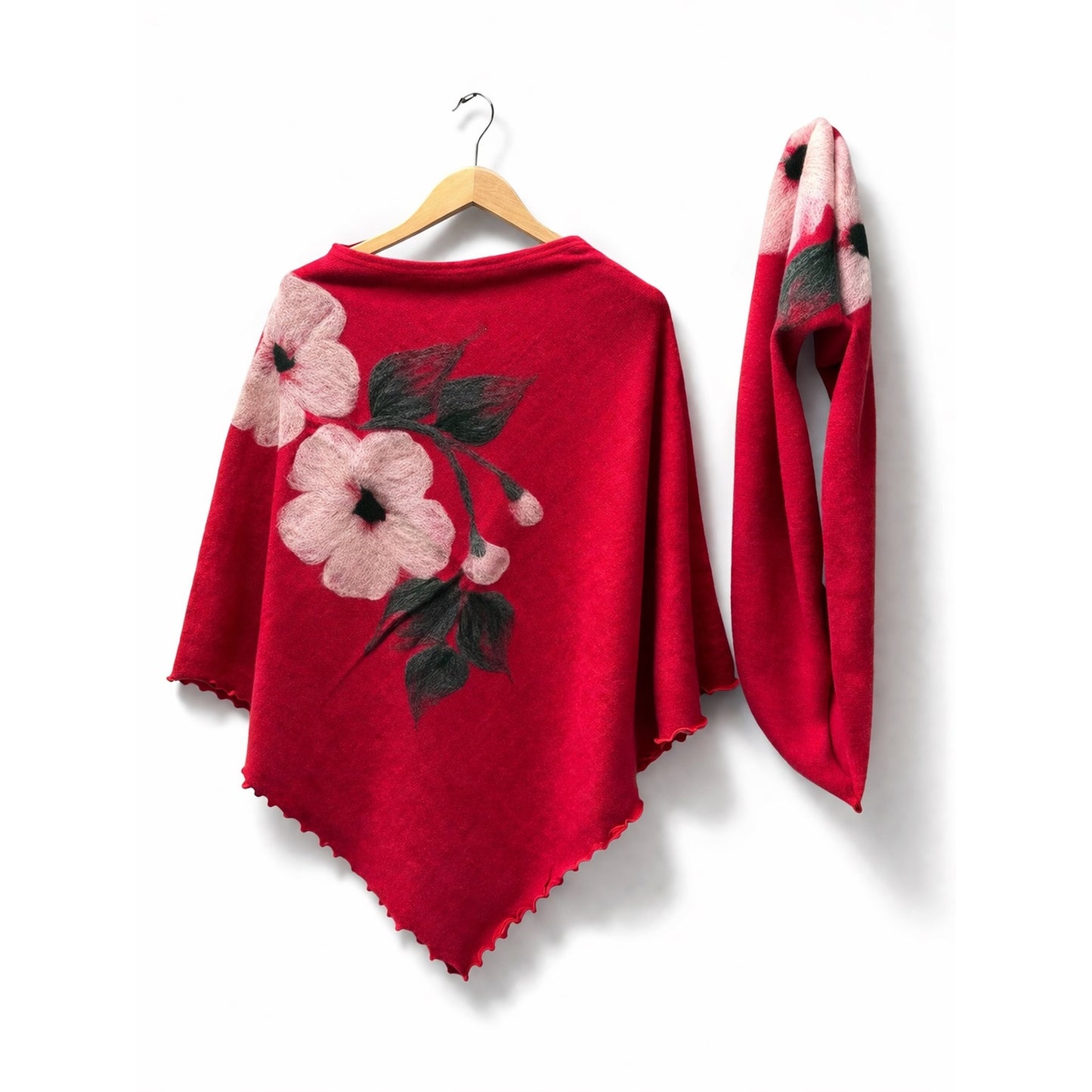Poncho + Loopschal Set rot