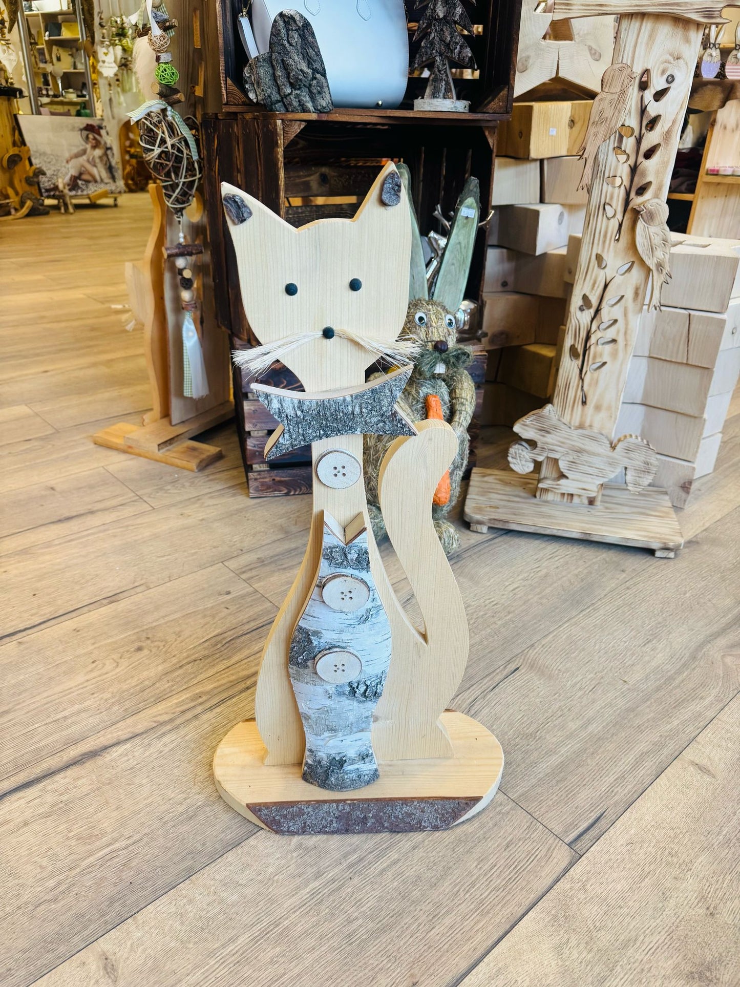Holzschild Katze mit Fliege