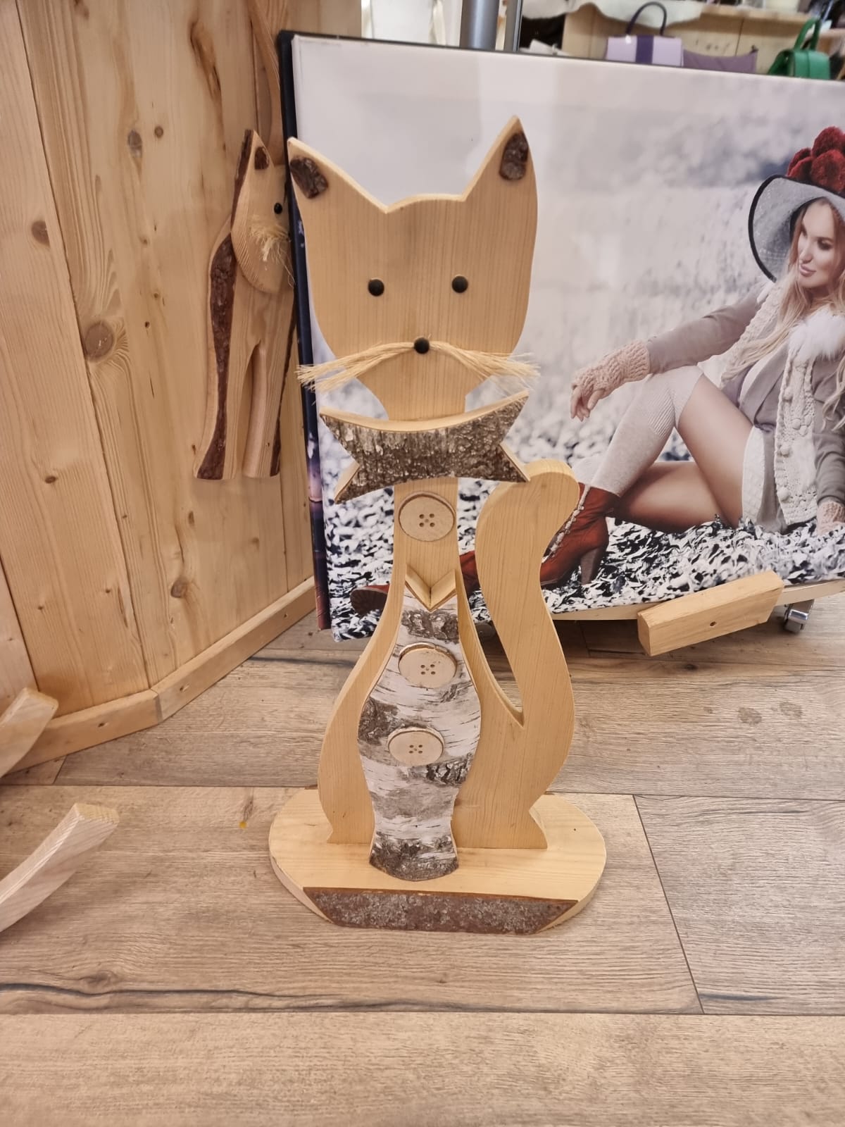 Holzschild Katze mit Fliege