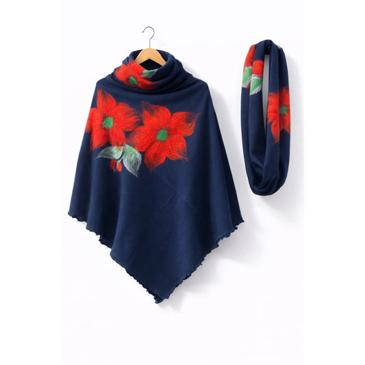 Poncho + Loopschal Set dunkelblau