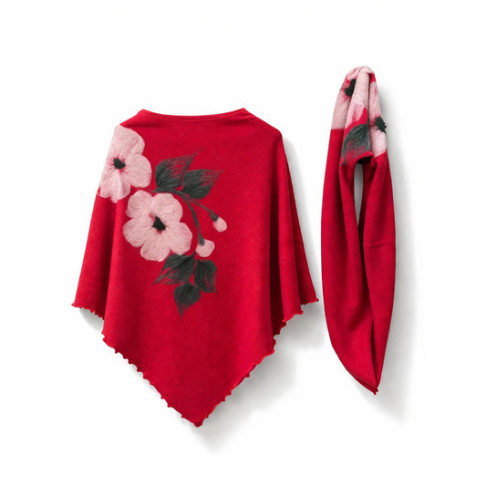 Poncho + Loopschal Set rot