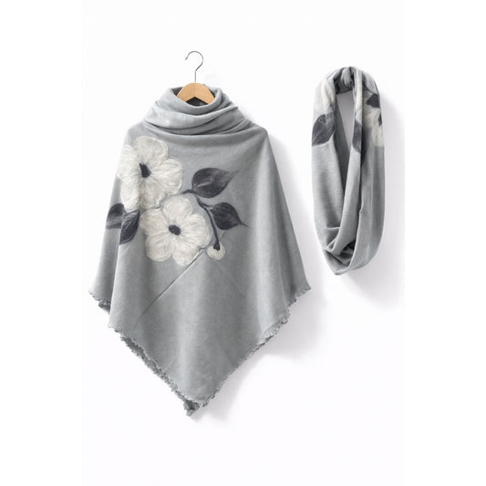 Poncho + Loopschal Set grau